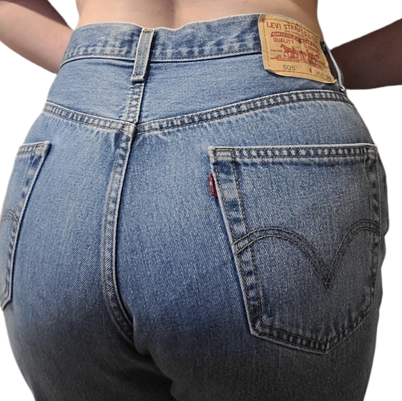 Vintage Levi 505 High Rise Straight Leg Medium Wash Repurposed Jeans Size 36 - Picture 5 of 10